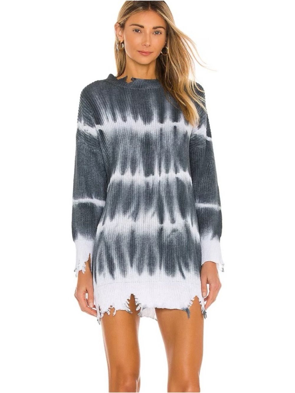 Superdown Revolve Shia Black White Tie Dye Sweater Dress Grunge Small Oversized
